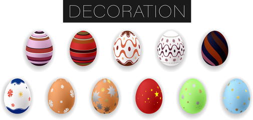 Collection of realistic colorful easter eggs with ornament. Vector illustration
