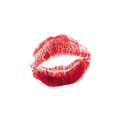 Vector realistic illustration of womans girl red lipstick kiss mark. Isolated on white background. Valentines day icon, world kiss day. sign, symbol, clip art for design.