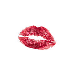 Vector realistic illustration of womans girl red lipstick kiss mark. Isolated on white background. Valentines day icon, world kiss day. sign, symbol, clip art for design.