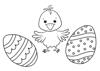 Coloring book with easter egg and chicken