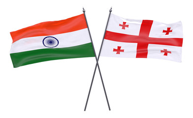 India and Georgia, two crossed flags isolated on white background. 3d image