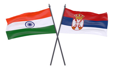 India and Serbia, two crossed flags isolated on white background. 3d image