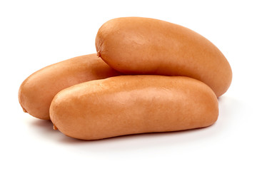 Fresh boiled sausages, close-up, isolated on white background