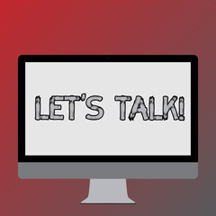Text sign showing Let S Talk. Business photo text they are suggesting beginning conversation on specific topic Blank White Computer Monitor WideScreen Mounted on a Stand for Technology