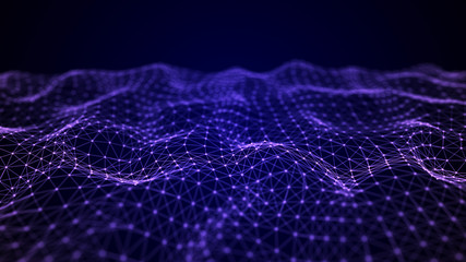 Wave of interlacing points and lines. Abstract background. Technological style for science, big data.3d rendering.