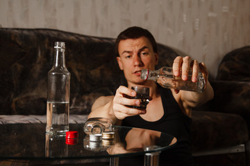 alcoholism problem. alcoholic guy. bad habit. social disease. harm to health