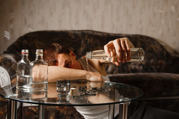 alcoholism problem. alcoholic guy. bad habit. social disease. harm to health