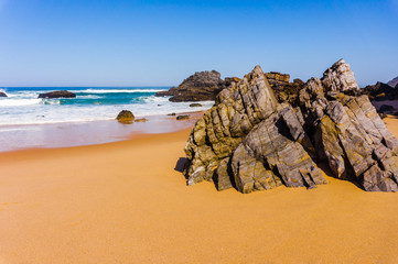 Rocky Atlantic ocean coastline of Adraga beach