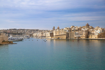 Fototapeta na wymiar Valletta old town panoramic view, Mediterranean sea. Capital of Malta island. 