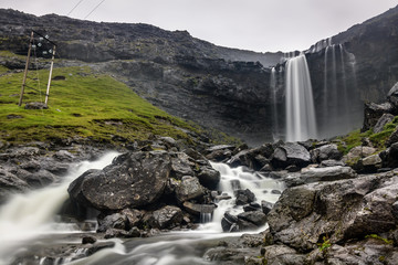 Fototapeta na wymiar Fossa waterfall in Stremoy Island, Faroe Islands