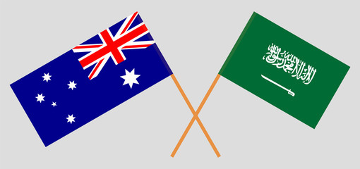 Australia and Kingdom of Saudi Arabia. The Australian and KSA flags. Official colors. Correct proportion. Vector
