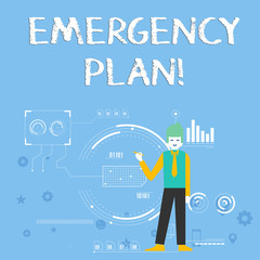 Handwriting text Emergency Plan. Conceptual photo actions developed to mitigate damage of potential events Man Standing Holding Pen Pointing to Chart Diagram with SEO Process Icons