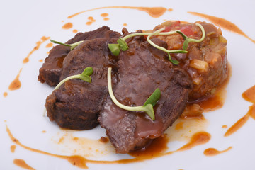 baked beef meat with stewed vegetables