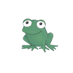 Cute watercolor green frog cartoon character isolated on white background