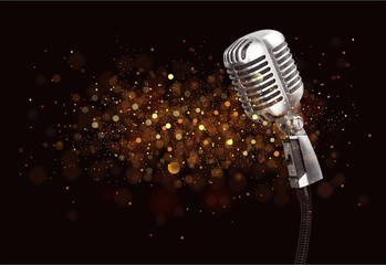 Retro style microphone on abstract background