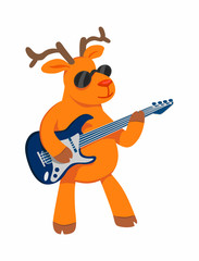 Christmas deer playing guitar