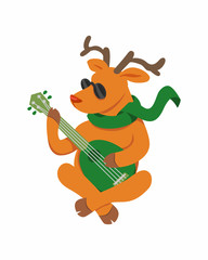 Fototapeta premium Christmas deer playing on the ukulele