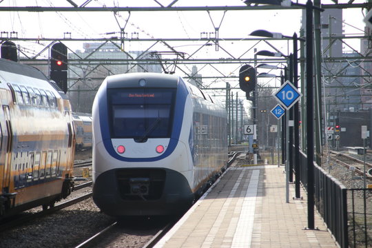 SLT local commuter train at the trainstation of Den Haag Laan van NOI in the Netherlands