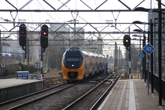 VIRM intercity double decker train at the trainstation of Den Haag Laan van NOI in the Netherlands