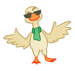 Cheerful goose on a white background