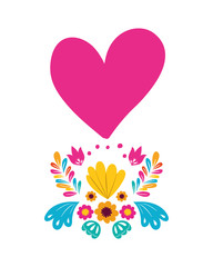 garland with flowers and heart isolated icon