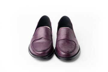 Women's leather shoes on white background