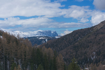 Langkofel - wolkenstein juac hut, regensburger hut mountain in the dolomites, giant rock, Sasso Piato in the Dolomites Alps, Italy