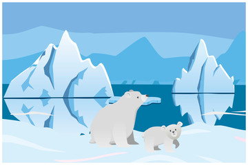 Polar bear and bear. Arctic landscape with icebergs © jodo19