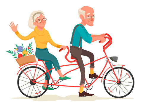 funny old people riding a bike. healthy lifestyle. tandem