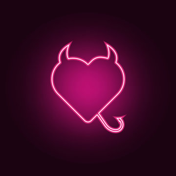 devil heart with horns and tailicon. Elements of Web in neon style icons. Simple icon for websites, web design, mobile app, info graphics