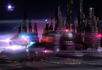 Futuristic cityscape skyline at night