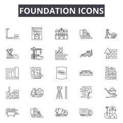 Foundation line icons, signs set, vector. Foundation outline concept illustration: foundation,dehouse,construction,home,estate,build