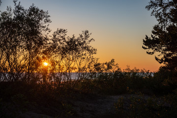 dark red sunset over sea in evening