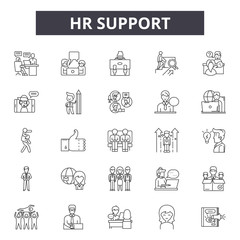Hr support line icons, signs set, vector. Hr support outline concept illustration: support,hr,business,customer,service,time