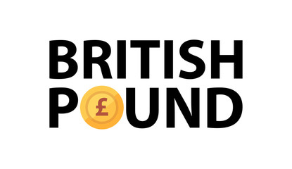 Vector logo with phrase - British Pound and golden coin