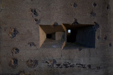 German bunker, Jersey, U.K. bullet holes created during WW2 gun battle.