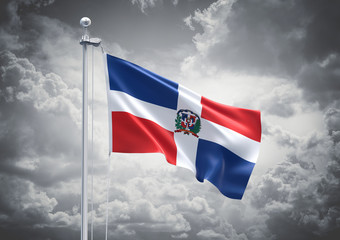 Fototapeta na wymiar 3D Rendering of Dominican Republic Flag is Waving in the Sky - 3d illustration