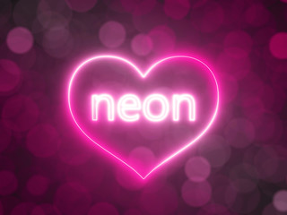 glowing neon heart with blurred bokeh background. 3d illustration