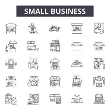 Small Business Line Icons, Signs Set, Vector. Small Business Outline Concept Illustration: Business,small,building,shop,market,commercial,store