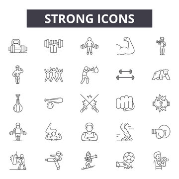 Strong line icons, signs set, vector. Strong outline concept illustration: strong,strength,arm,isolated,fitness