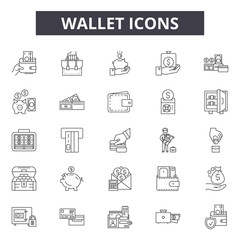 Wallet line icons, signs set, vector. Wallet outline concept illustration: money,wallet,finance,cash,currency,business,card © iconsgraph
