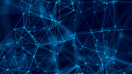 Big data visualization. Abstract background with connecting dots and lines. 3D rendering. High resolution.