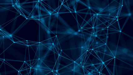 Big data visualization. Abstract background with connecting dots and lines. 3D rendering. High resolution.