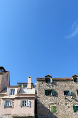 Historical traditional houses on a cliff, landmark in Split, Croatia.