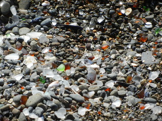 glass pebbles on beach