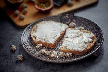 Launch with Dietary sandwiches with grain bread, cream cheese and avocado