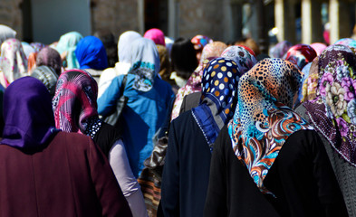 Group of women wearing colored veils, cappadocia, turkey 