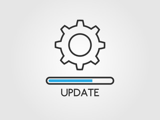 Update software concept. Upgrade system icon. Application status and load progress bar in flat style. Loading process and gears. Updating app design. Vector illustration