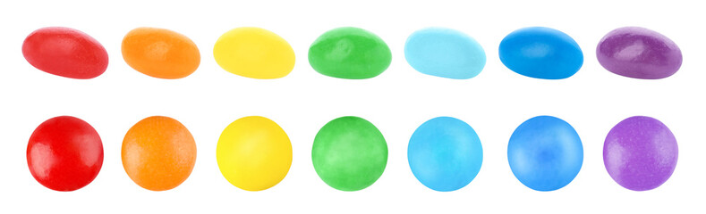 Set of colorful candies on white background