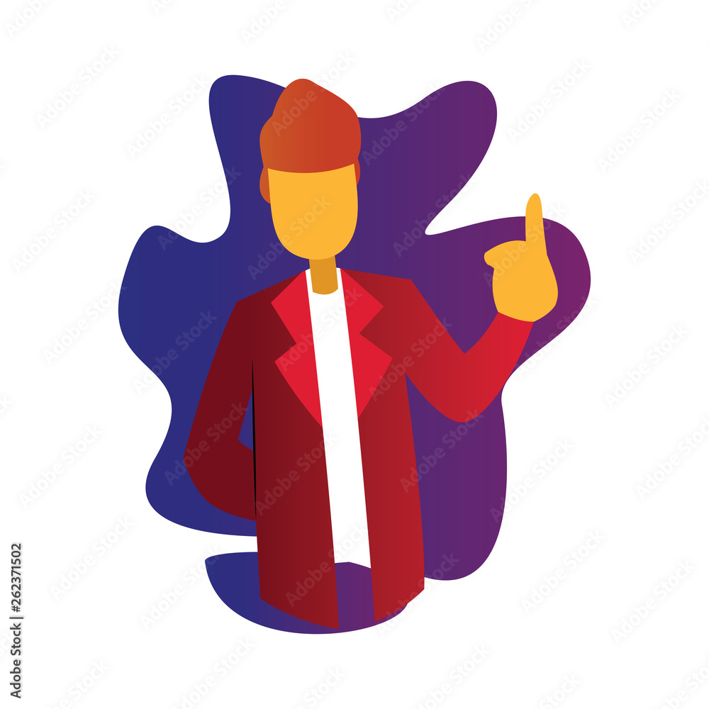 Poster Vector character illustration of a doctor in red coat pointing finger up on white background